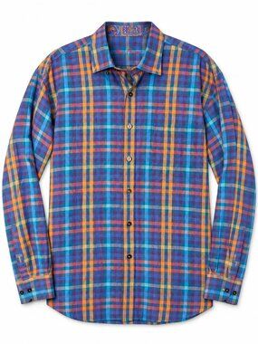 Alan Flusser Multicolor Plaid Button-Down Shirt L Long Sleeve